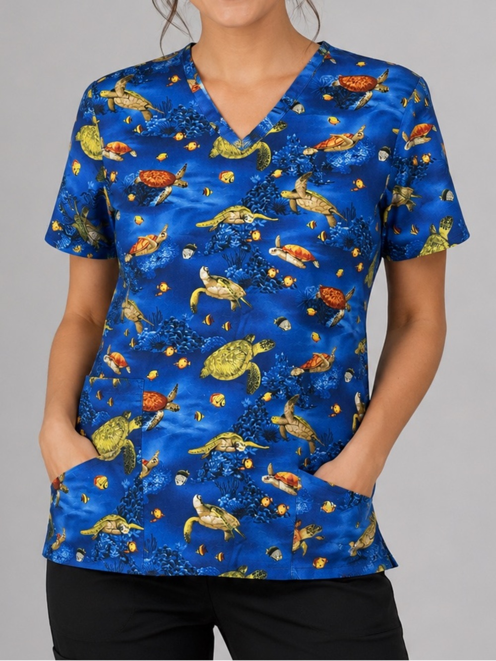 Women’s Large  Peaches Uniforms Sea Turtles Scrub Top